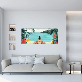 Kép - Jóga nő a tengerparton (120x50 cm)