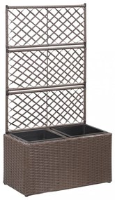 barna rácsos polyrattan magaságyás 2 kaspóval 58 x 30 x 107 cm