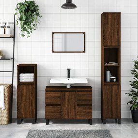 Barna tölgyszínű szerelt fa fürdőszobaszekrény 30x30x100 cm