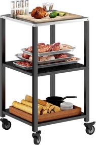 Outsunny 3 polcos grillszervizkocsi rozsdamentes munkalappal, mobil tálalókocsi kültéri grillezéshez, 50 x 50 x 90 cm, fekete | Aosom