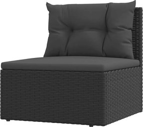 vidaXL fekete polyrattan kerti középső kanapé párnákkal