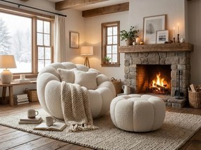 Design fotel BLOOM lábtartóval, krémszínű