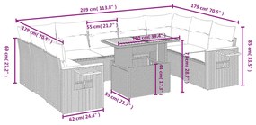 10 részes szürke polyrattan kerti ülőgarnitúra párnákkal