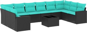vidaXL 11 részes fekete polyrattan kerti ülőgarnitúra párnákkal
