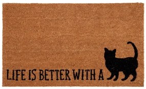 Lábtörlő 75x45cm, kókusz-PVC, macskás &quot;Life is better with a Cat&quot;