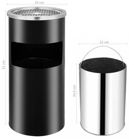 fekete acél fali szemeteskuka hamutartóval 26 liter