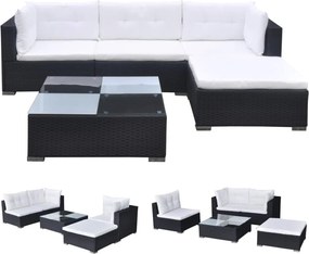 vidaXL 5 részes fekete polyrattan kerti ülőgarnitúra párnákkal