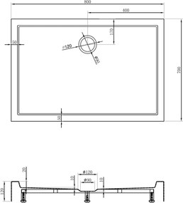 Mexen Flow+ téglalap alakú zuhanytálca 80 x 70 cm, fényes fehér - 46R107080H