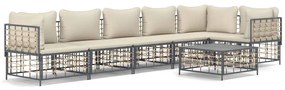 7 részes antracitszürke polyrattan kerti ülőgarnitúra párnákkal