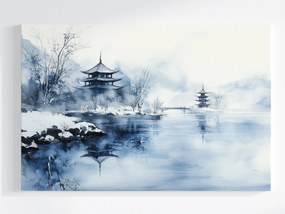 Vászonkép Canvas Tájkép Ázsia Japán Hegyek Víz Pagoda Tükröződés 60x40