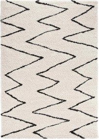 Krémszínű fekete vastag shaggy szőnyeg nappaliba,boho mintás 120x170 cm