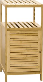 kleankin Fürdőszobai Szekrény Nyitott Rekesszel, Oldalszekrény Antitippcsatornával, Tárolószekrény Fürdőszobába, Bambusz, Természetes, 33 x 35,5 x 67