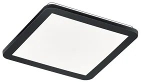 Négyzetes mennyezeti lámpa fekete 30 cm beépített LED-del, 3 fokozatú fényerő-szabályozóval, IP44 - Lope
