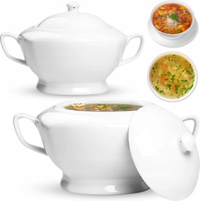 Leveses Váza Fehér 2,8L Fedővel Borscs Húsleves Váza Fehér Porcelán