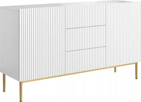 Nicole komód 150 cm fiókos, bordázott előlap - matt fehér / arany lábak