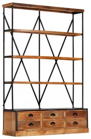 4-szintes tömör mangófa könyvespolc 6 fiókkal 122 x 36 x 181 cm