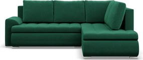 Tokio sarokkanapé, L alakú háttámlával, 2 ágyneműtartóval, bársony, jobboldali, zöld