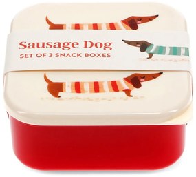 Piros-krémszínű gyerek uzsonnás doboz szett 3 db-os Sausage Dog – Rex London