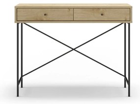 Natúr színű konzolasztal tölgyfa dekoros asztallappal 35x110 cm Titan – Marckeric
