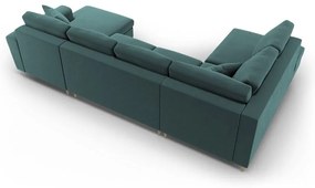 Petróleum színű bársony kinyitható tárolóhelyes sarokkanapé (bal oldali-U alakú) Kyoto – Cosmopolitan Design