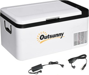 Outsunny Hordozható Elektromos Hűtő 18L 12/24V akár -20°C-ig Hűtőszekrény és Kompresszor Fagyasztó Autóba LED VILÁGÍTÁSSAL és Összecsukható Fogantyúkk