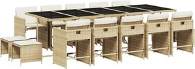 vidaXL 15 részes bézs polyrattan kerti étkezőgarnitúra párnákkal