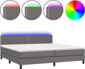 vidaXL szürke műbőr rugós ágy matraccal és LED-del 200x200 cm