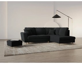 Fekete bársony kinyitható tárolóhelyes sarokkanapé (jobb oldali-L alakú) Kyoto – Cosmopolitan Design