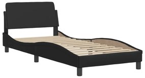 fekete műbőr ágykeret LED-világítással 90x190 cm