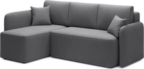 Szürkésbarna bársony kinyitható-tárolóhelyes sarokkanapé (bal oldali-heverő résszel) Hadson – ELTAP