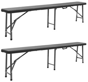 2 db fekete összecsukható HDPE kerti pad 180 cm