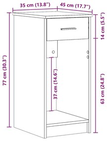 Számítógépes toronyállvány fiókkal füstölt tölgy 35x45x77 cm