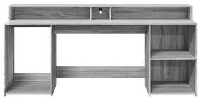 szürke sonoma színű szerelt fa íróasztal LED-ekkel 200x55x91 cm