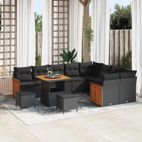 Kerti Kanapé Szett 12 pcs Fekete 80 x 80 x 71 cm polirattan