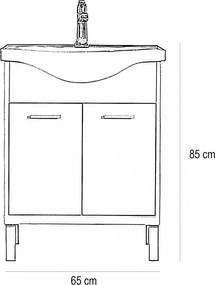 Nerva 65 cm-es bútorhoz alsószekrény, mosdóval, Sonoma tölgy