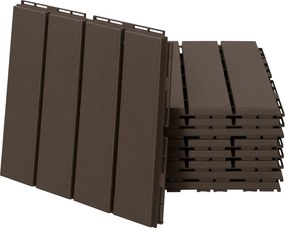 Outsunny 30 x 30 cm Kertépítő Csempék 9 darab 0,81 m² Összekapcsolható Csempék Erkély Csempék Klikkes Rendszerű Draináló Funkcióval Barna | Aosom