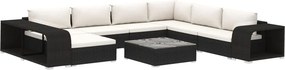 vidaXL 10-részes fekete polyrattan kerti bútorszett párnákkal