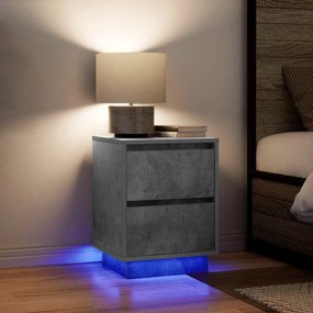 2 db betonszürke éjjeliszekrény LED-fényekkel 38x34x50 cm