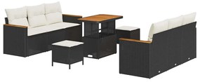 vidaXL Kerti Kanapé Szett 9 pcs Fekete polirattan