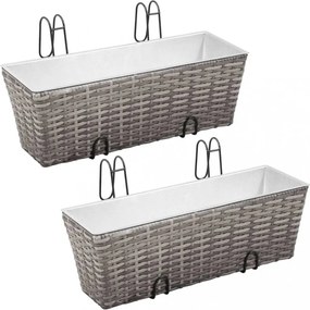 2 db szürke polyrattan erkély virágtartó 50 cm