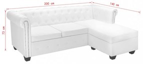 L-alakú, fehér műbőr Chesterfield kanapé