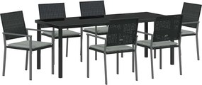 vidaXL Kert étkező szett 7 pcs Fekete és Világosszürke PE Rattan