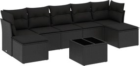 vidaXL 8 részes fekete polyrattan kerti ülőgarnitúra párnákkal