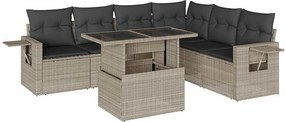vidaXL 7 részes világosszürke polyrattan kerti ülőgarnitúra párnákkal