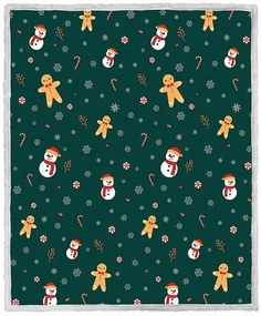 HÓEMBER ÉS GINGERBREAK 2db karácsonyi sötétzöld bárány takaró mikroplüss 160x200 cm