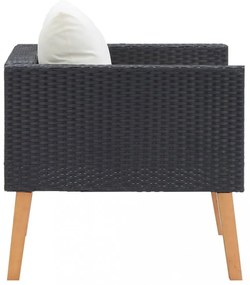 egyszemélyes fekete polyrattan kerti kanapé párnákkal