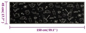 fekete reggeli mintás mosható bársony konyhaszőnyeg 45x150 cm