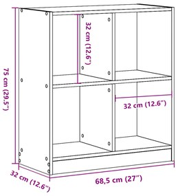betonszürke szerelt fa könyvespolc 68,5 x 32 x 75 cm