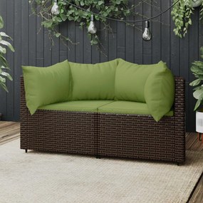 2 db barna polyrattan kerti sarokkanapé párnákkal
