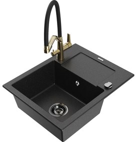 Mexen Enzo egymedencés gránit mosogató csepegtetővel és Duo konyhai csapteleppel, fekete/ezüst metál - 6506-73-671701-57-B